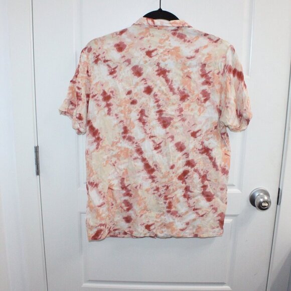 Amuse Society Short Sleeve Button Down Tie Dye Shirt Size Medium Pink Orange - Picture 3 of 3